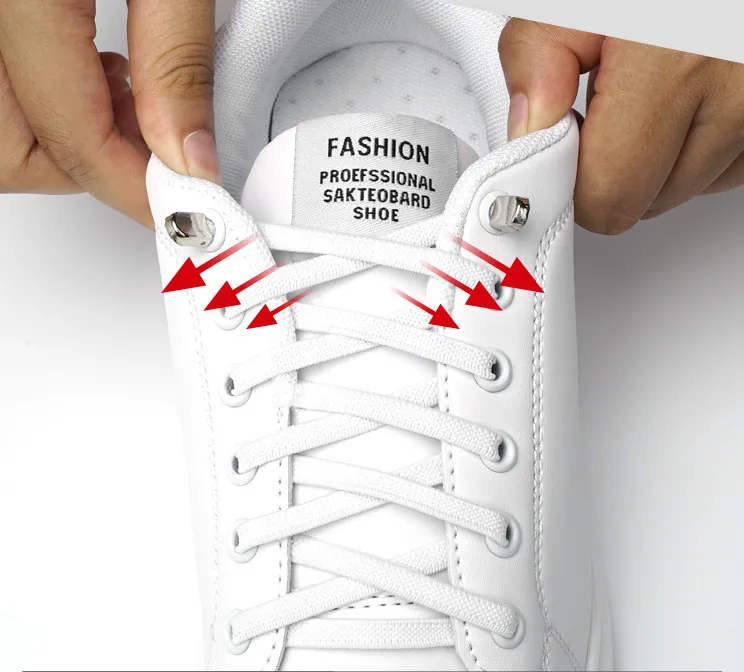 1 Pair Elastic No Tie Lazy Flat Shoelaces Sneakers Shoe String White