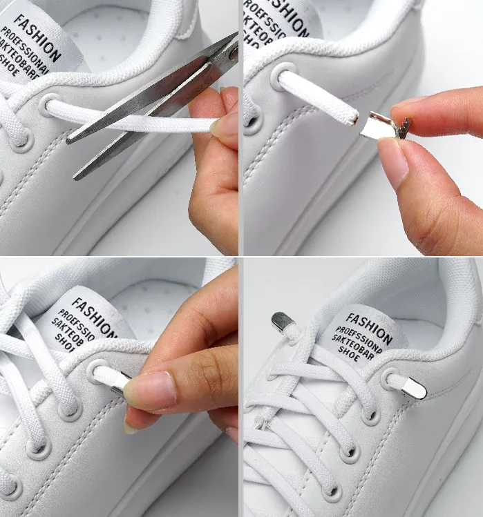 1 Pair Elastic No Tie Lazy Flat Shoelaces Sneakers Shoe String White