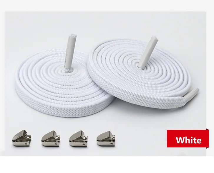1 Pair Elastic No Tie Lazy Flat Shoelaces Sneakers Shoe String White
