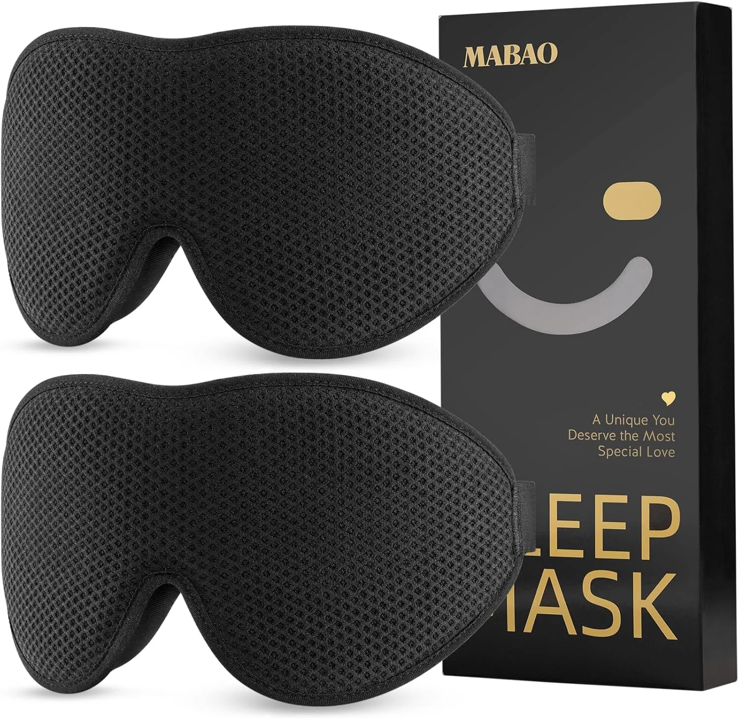 2 Packs Sleep Mask for Side Sleeper, Eye Mask for Sleeping Women Men, 3D Contoured Cup No Eye Pressure 100% Light Blocking Sleeping Mask with Adjustable Strap Night Blindfold Flight, Nap, Black