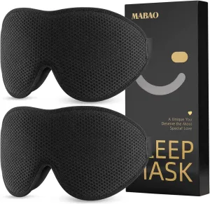 2 Packs Sleep Mask for Side Sleeper, Eye Mask for Sleeping Women Men, 3D Contoured Cup No Eye Pressure 100% Light Blocking Sleeping Mask with Adjustable Strap Night Blindfold Flight, Nap, Black