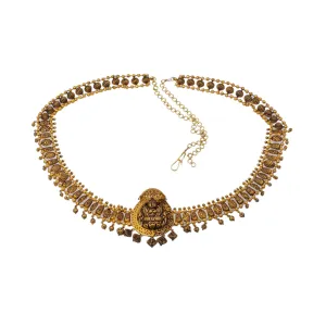 22K Yellow Gold Antique Beaded Laxmi Vaddanam Waist Belt W/ Adjustable Gold Chain Belt, 134.7gm