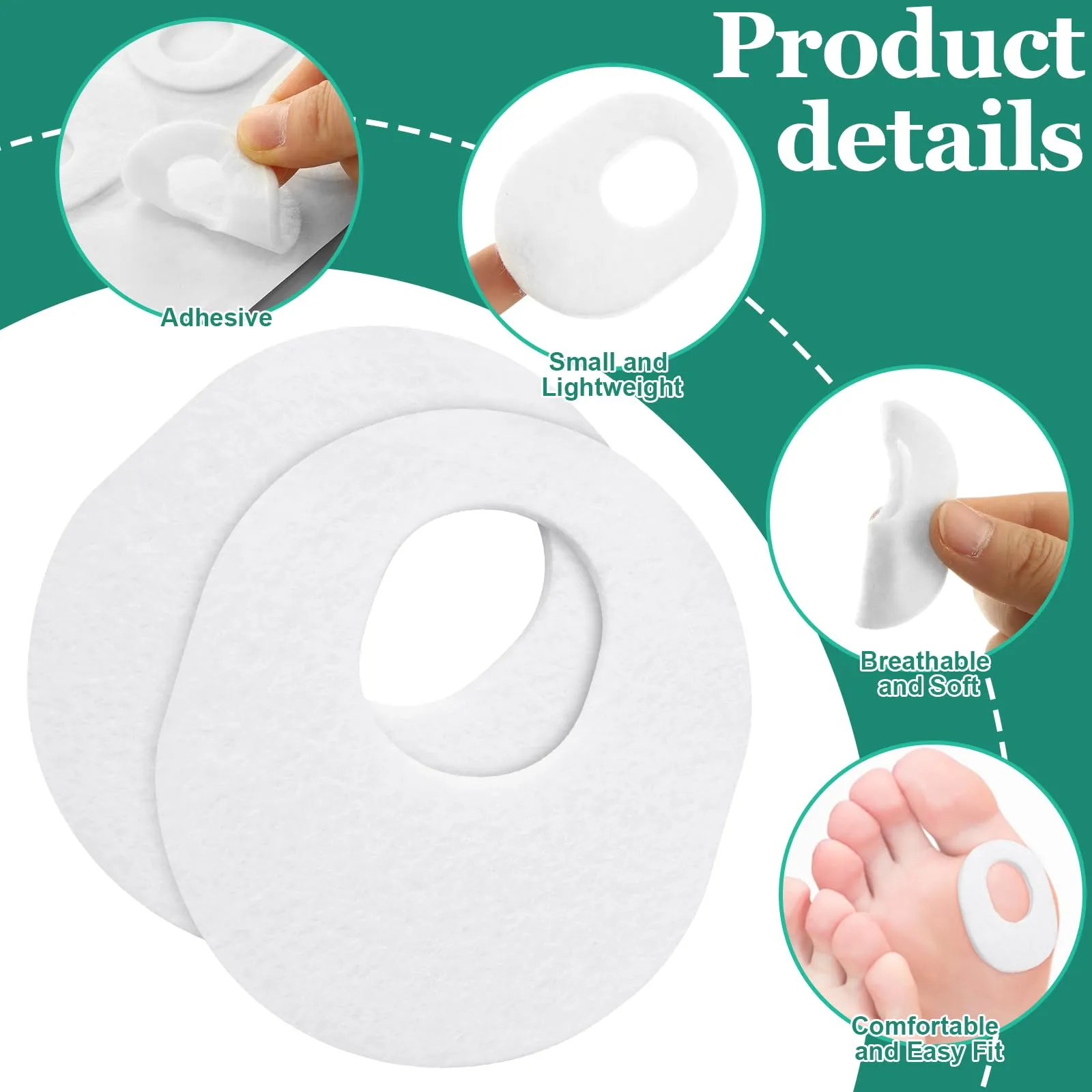 52 Pcs Callus Cushions 4 Sizes Felt Callus Pads Soft Felt Corn Cushions for Feet, Adhesive Corn Pads for Men Women Toes Heel Foot Care Pain Relief
