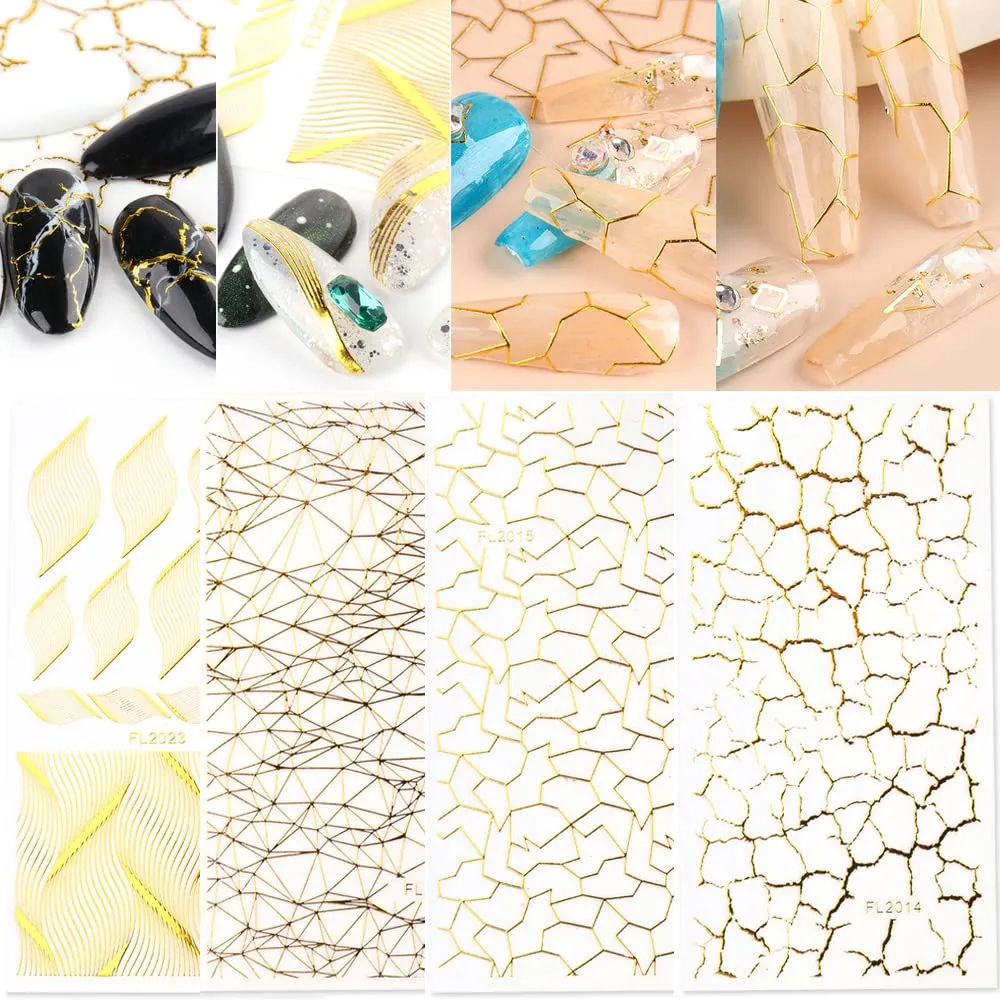 6 Sheets Metal Line Nail Stickers for Women, 3D Metallic Self-Adhesive Nail Decals Curve Stripe Lines Letter French Design Nail Supply Manicure Fingernail Decorations Gift for Women Girls (Rose Gold)