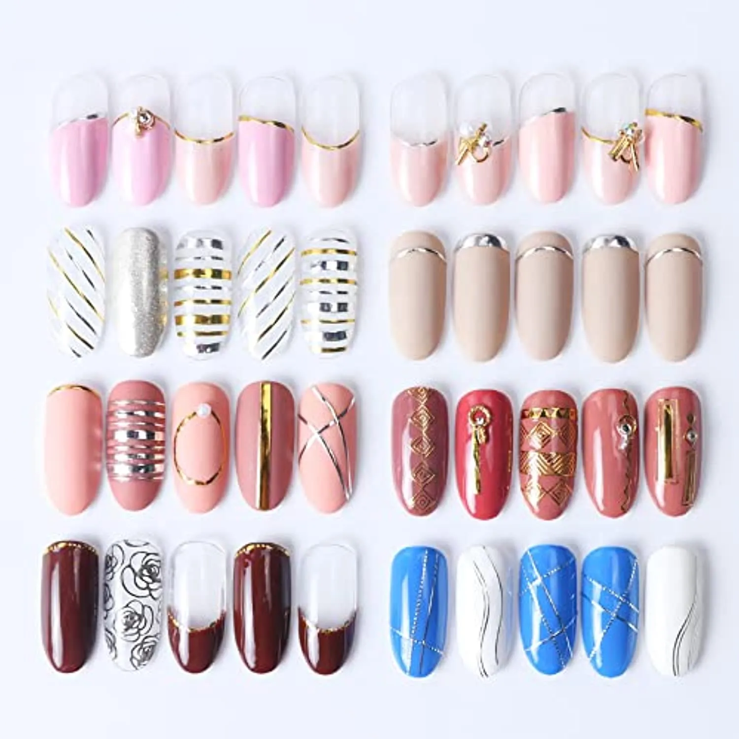 6 Sheets Metal Line Nail Stickers for Women, 3D Metallic Self-Adhesive Nail Decals Curve Stripe Lines Letter French Design Nail Supply Manicure Fingernail Decorations Gift for Women Girls (Rose Gold)