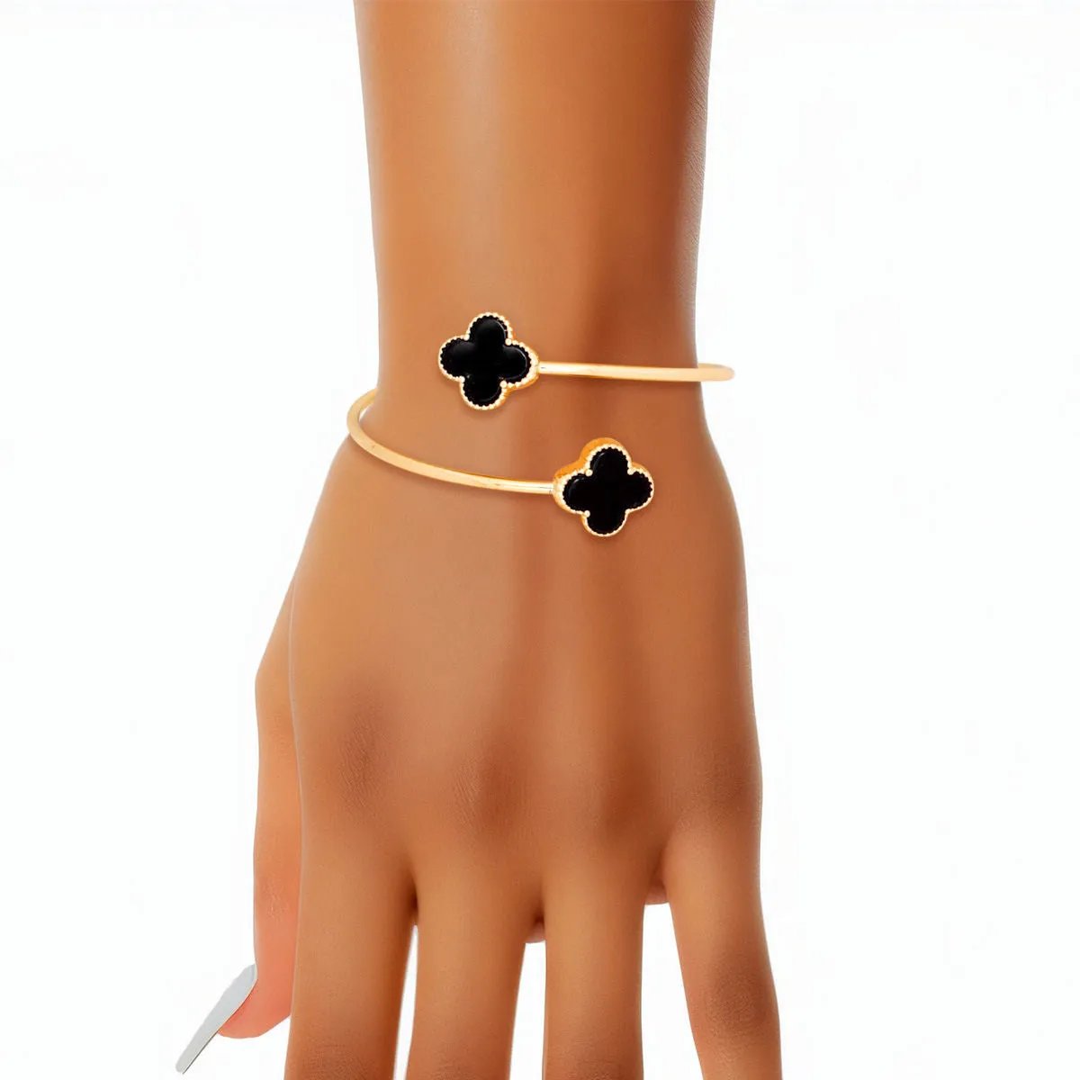Bangle Gold Black Clover Open Bracelet for Women