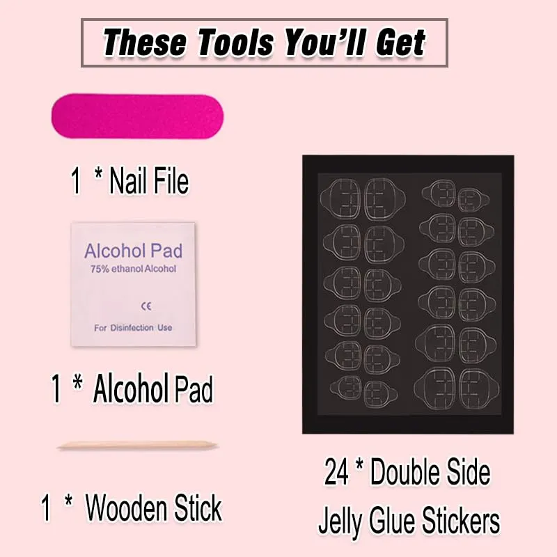 BAOYAALIN Press on Nails Short Medium Square French White Fake Nails with Simple Design, Press ons Artificial Acrylic Full Cover Glitter False Stick on Nail for Women Girls Daily Wear Wedding 24Pcs