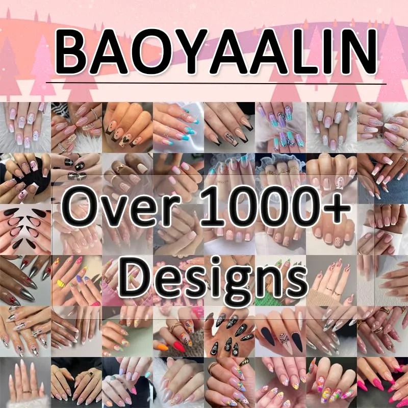 BAOYAALIN Press on Nails Short Medium Square French White Fake Nails with Simple Design, Press ons Artificial Acrylic Full Cover Glitter False Stick on Nail for Women Girls Daily Wear Wedding 24Pcs