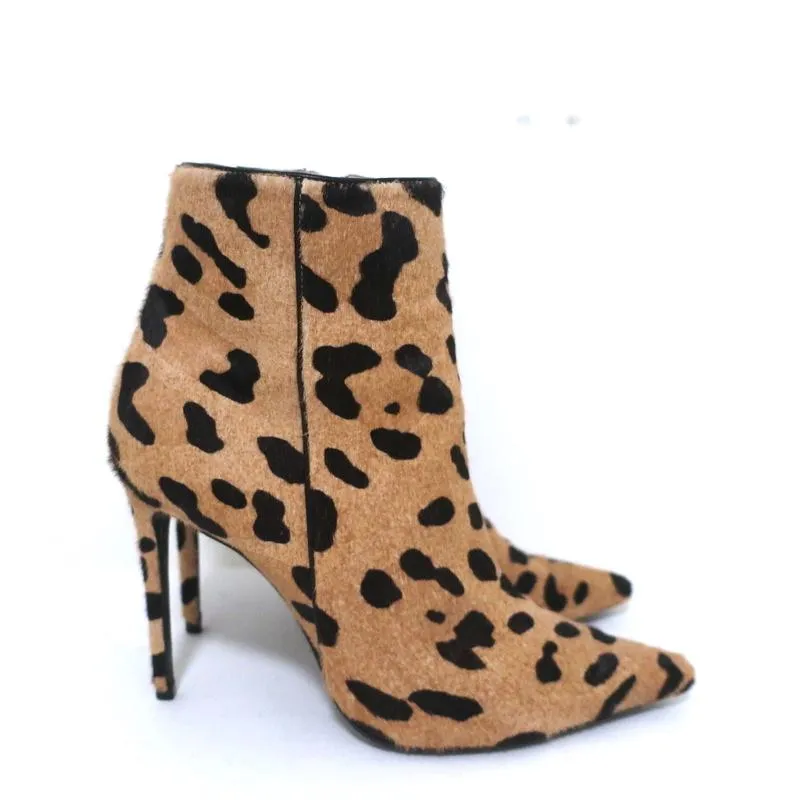 Barbara Bui Ankle Boots Leopard Print Pony Hair Size 37 Pointed Toe High Heel