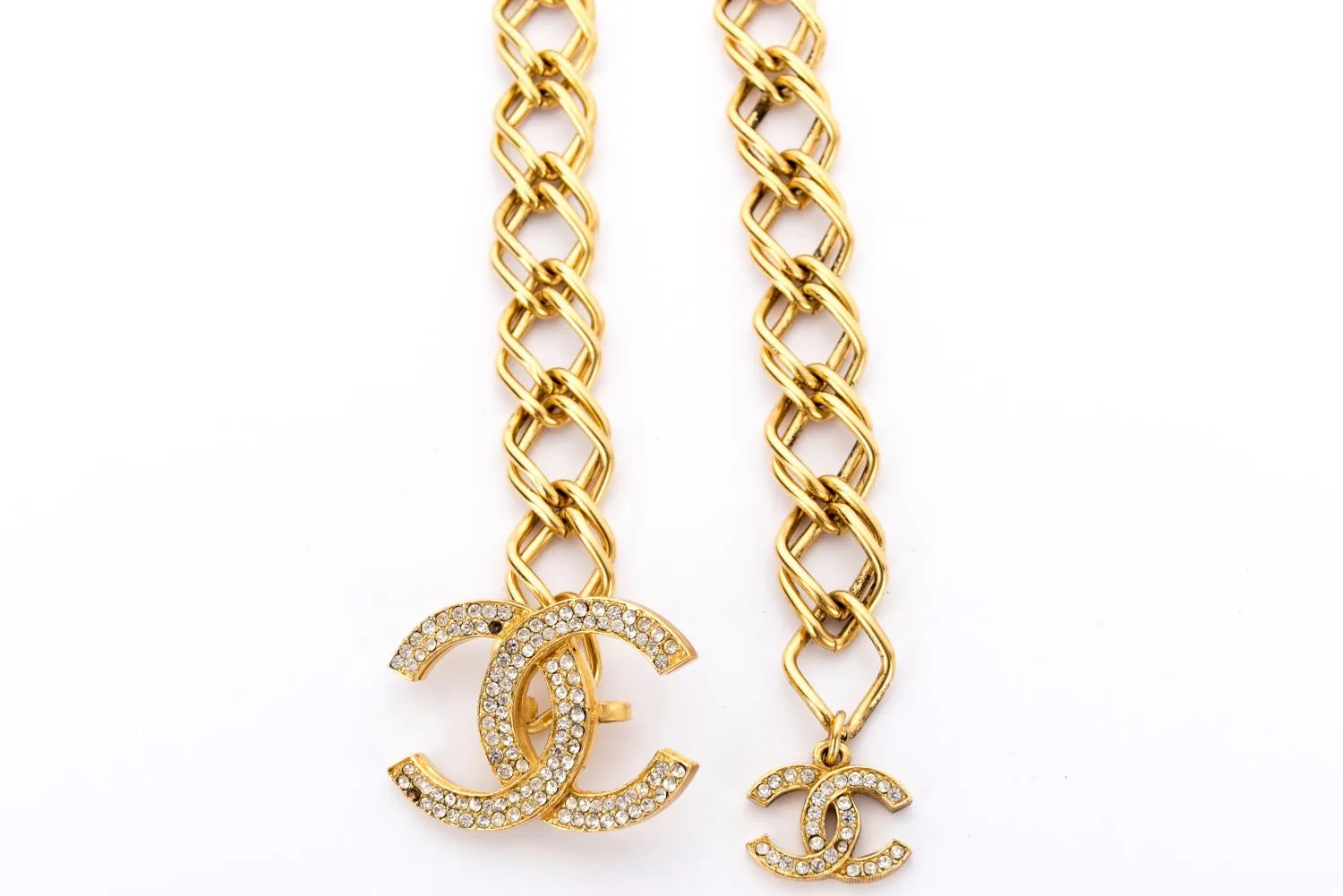 Chanel Vintage 82cm GP Waist Chain Belt with CC Rhinestone, no Dust Cover & Box