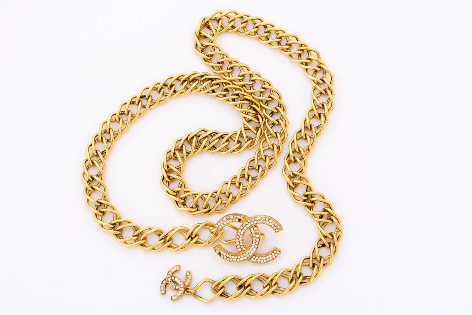 Chanel Vintage 82cm GP Waist Chain Belt with CC Rhinestone, no Dust Cover & Box