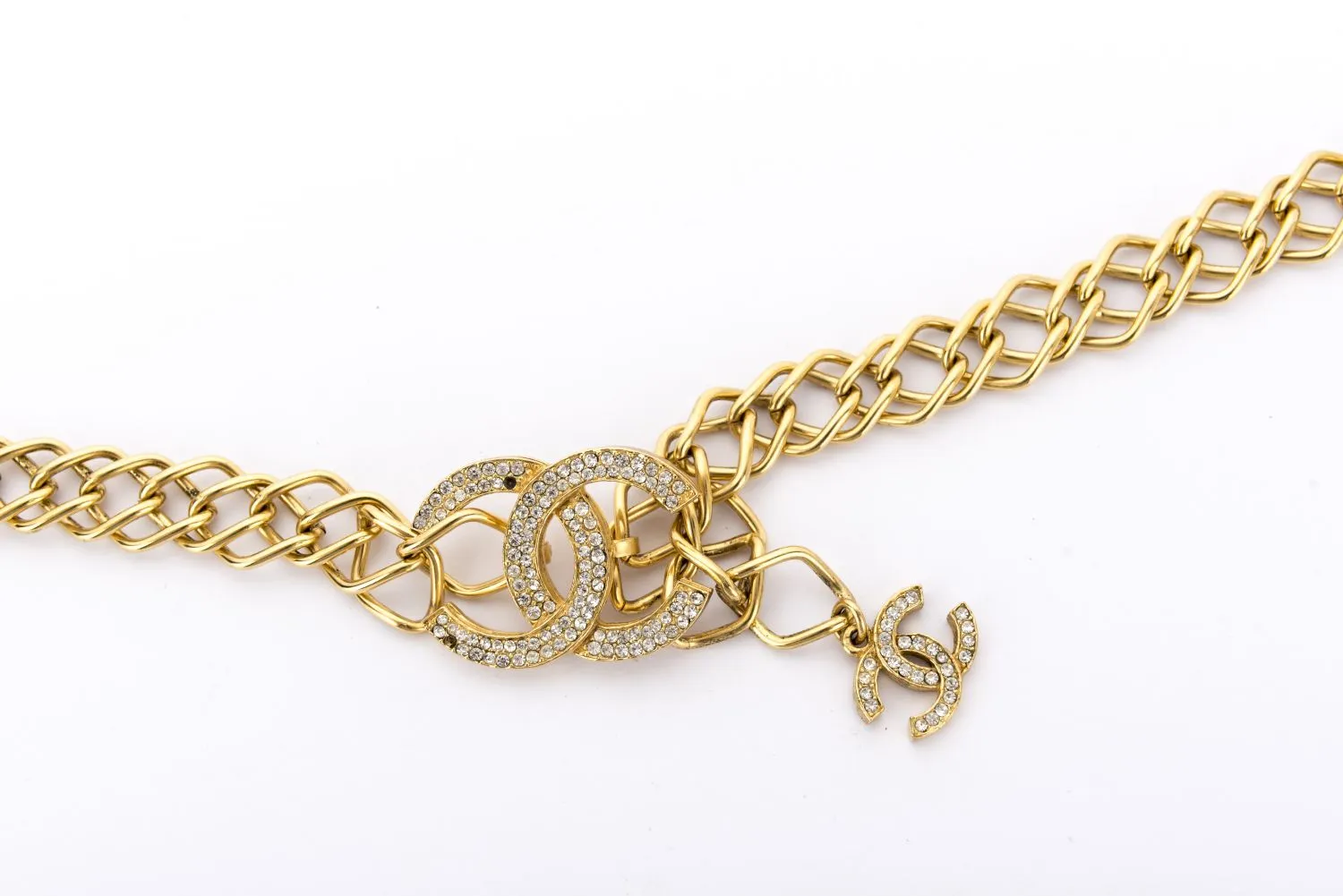 Chanel Vintage 82cm GP Waist Chain Belt with CC Rhinestone, no Dust Cover & Box