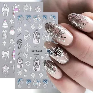 Christmas Nail Art Stickers Winter Snowflake Snowman Nail Decals 5D Acrylic Engraved Nail Stickers Silver Glitter Santa Claus Xmas Tree Christmas Nail Art Supplies Transfer Slider for Nails Decoration