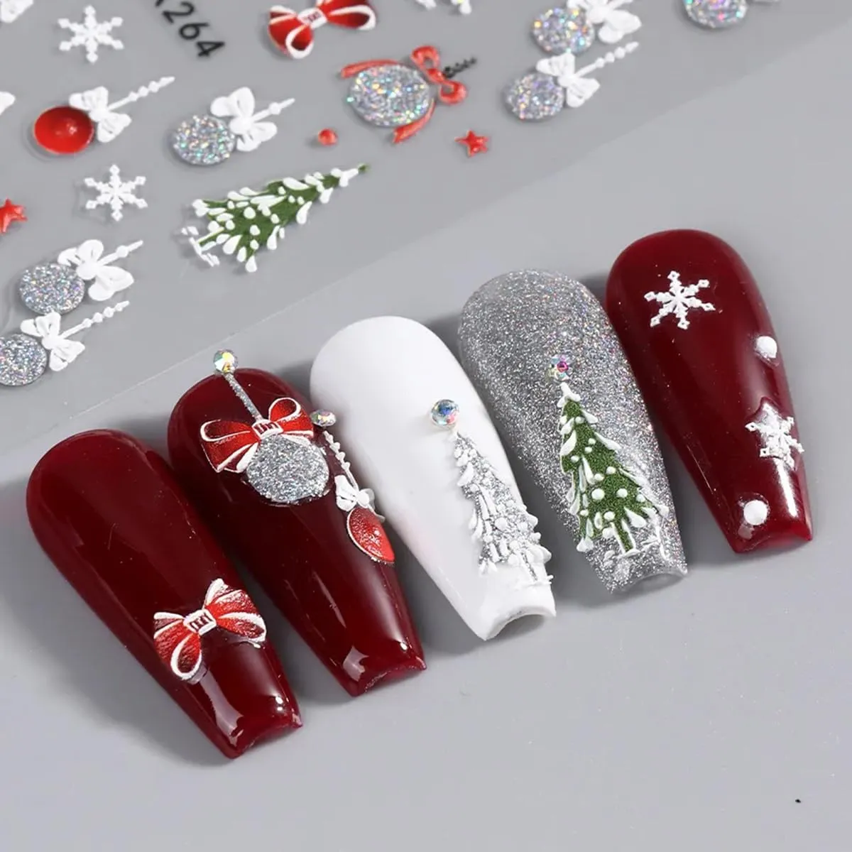 Christmas Nail Art Stickers Winter Snowflake Snowman Nail Decals 5D Acrylic Engraved Nail Stickers Silver Glitter Santa Claus Xmas Tree Christmas Nail Art Supplies Transfer Slider for Nails Decoration