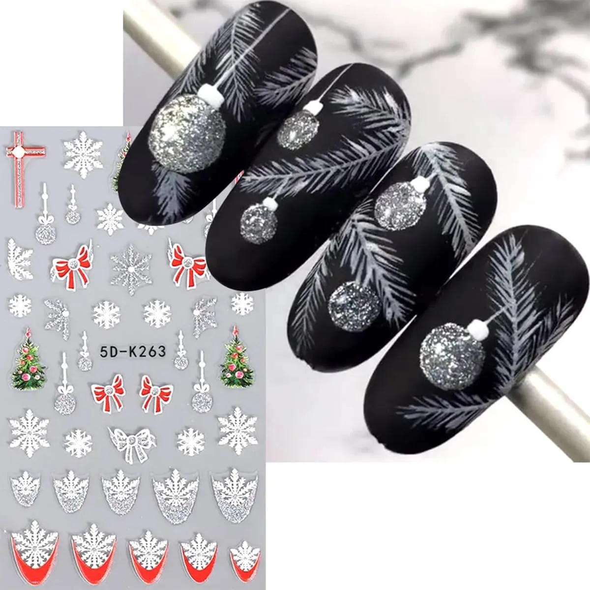 Christmas Nail Art Stickers Winter Snowflake Snowman Nail Decals 5D Acrylic Engraved Nail Stickers Silver Glitter Santa Claus Xmas Tree Christmas Nail Art Supplies Transfer Slider for Nails Decoration