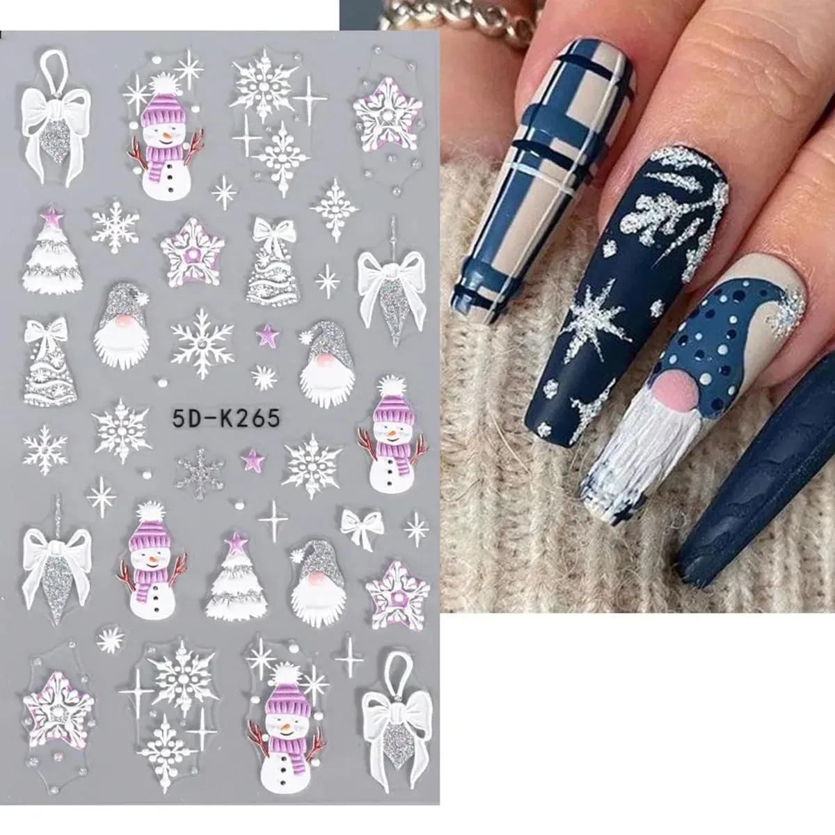 Christmas Nail Art Stickers Winter Snowflake Snowman Nail Decals 5D Acrylic Engraved Nail Stickers Silver Glitter Santa Claus Xmas Tree Christmas Nail Art Supplies Transfer Slider for Nails Decoration