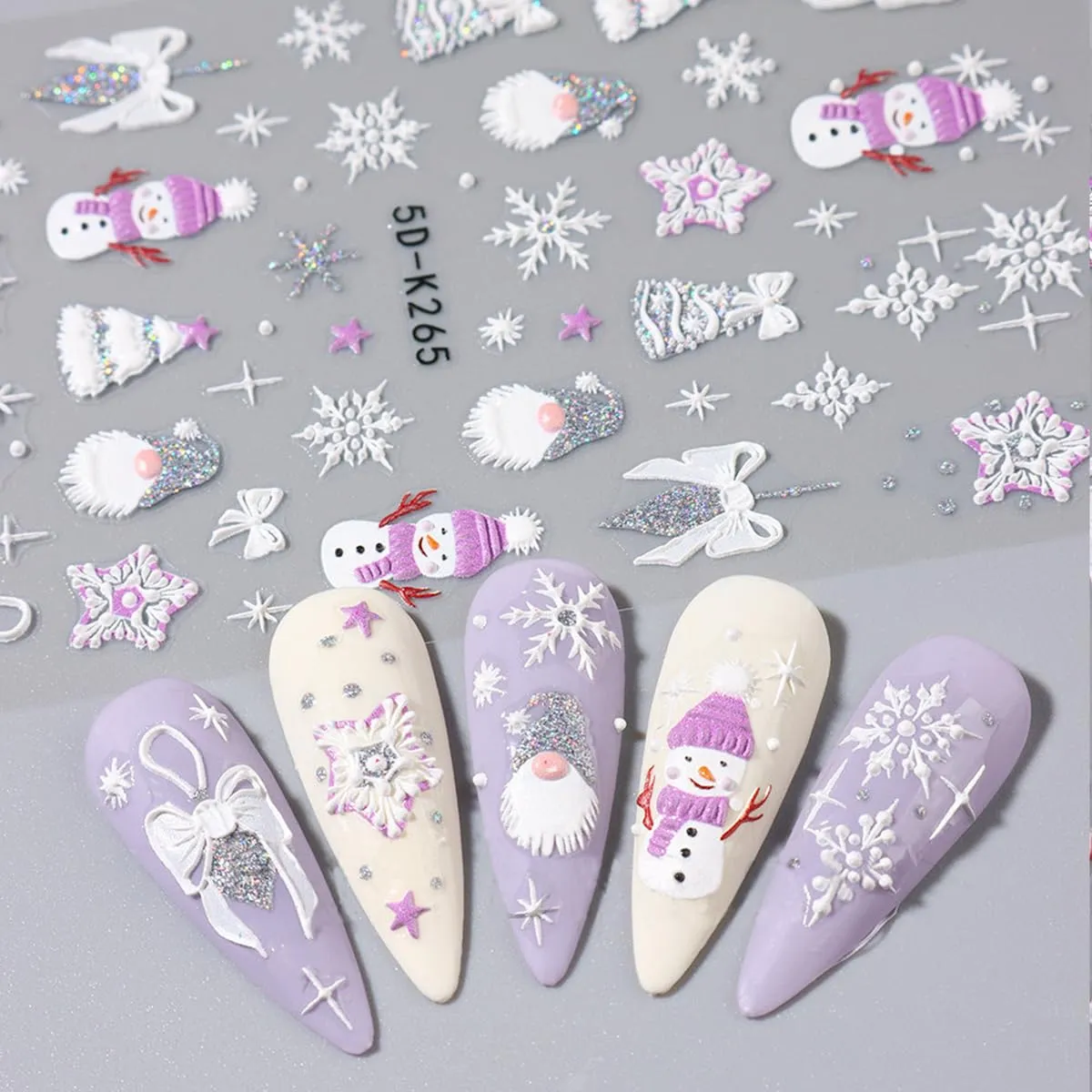 Christmas Nail Art Stickers Winter Snowflake Snowman Nail Decals 5D Acrylic Engraved Nail Stickers Silver Glitter Santa Claus Xmas Tree Christmas Nail Art Supplies Transfer Slider for Nails Decoration