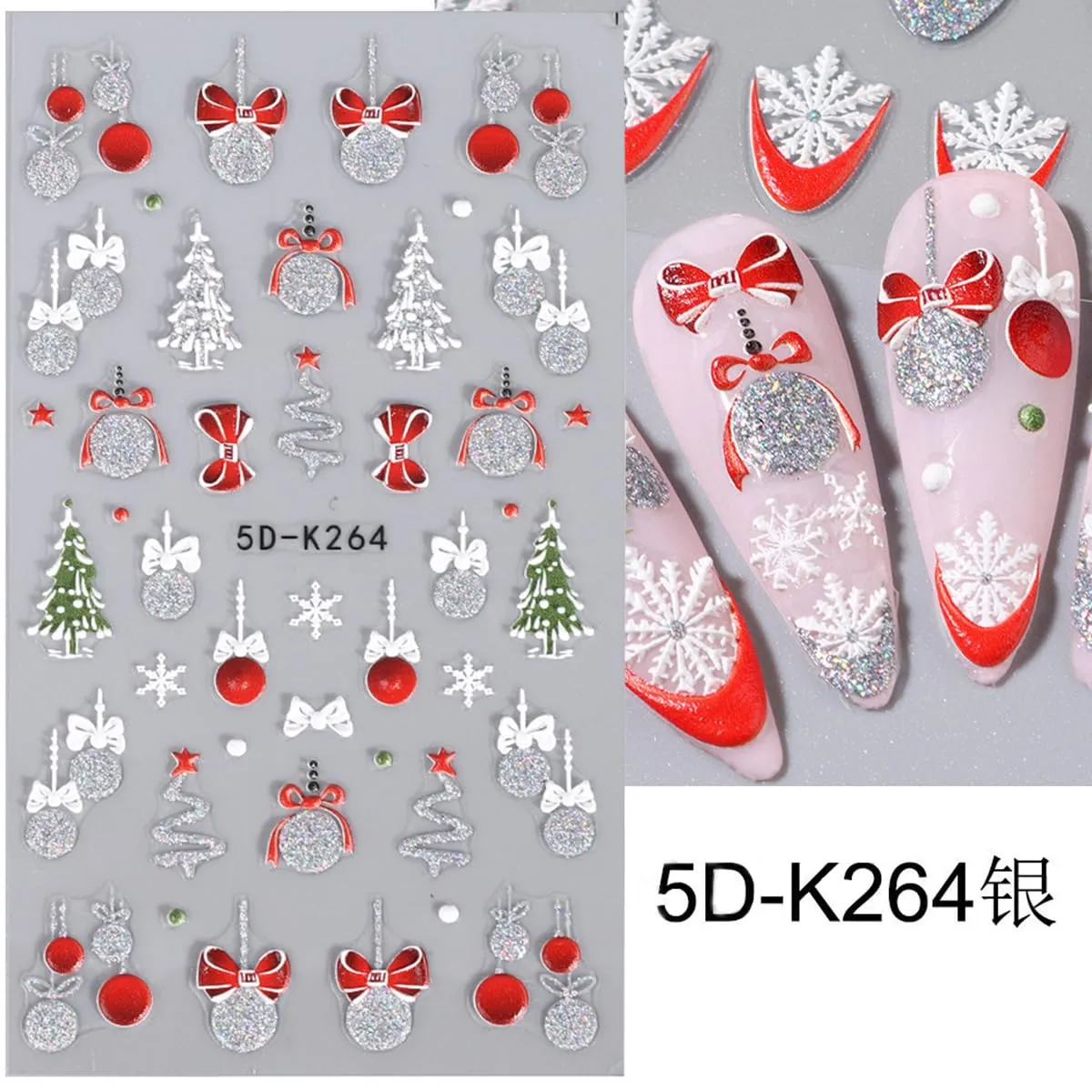 Christmas Nail Art Stickers Winter Snowflake Snowman Nail Decals 5D Acrylic Engraved Nail Stickers Silver Glitter Santa Claus Xmas Tree Christmas Nail Art Supplies Transfer Slider for Nails Decoration