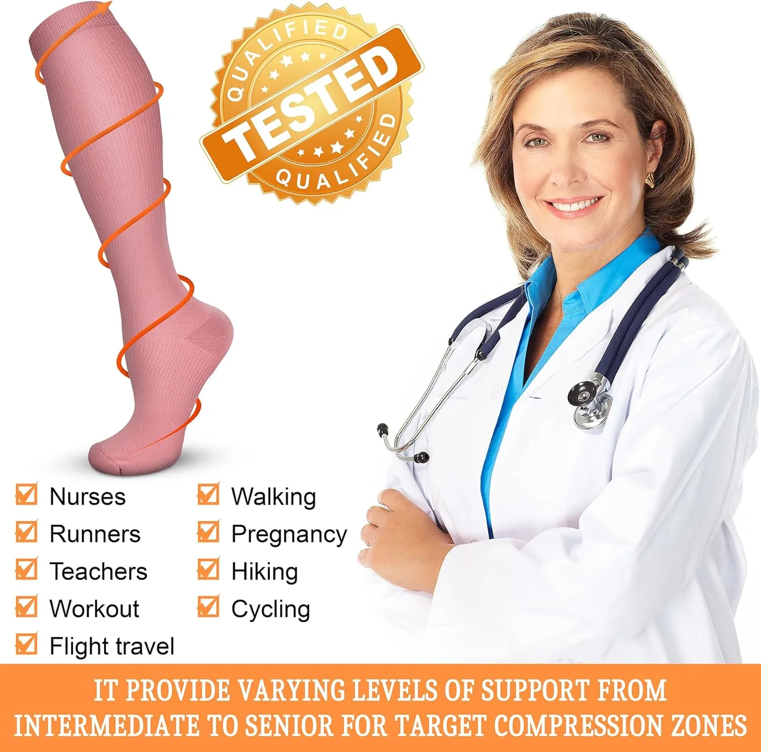 Compression Socks for Women & Men 15-20 mmHg, Best for Medical, Nursing, Running, Athletic, Varicose Veins, Travel
