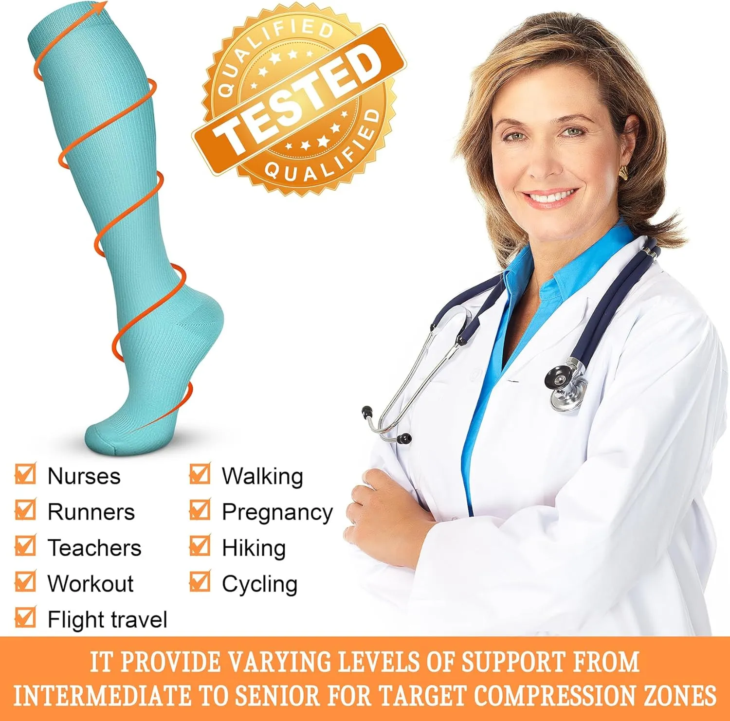 Compression Socks for Women & Men 15-20 mmHg, Best for Medical, Nursing, Running, Athletic, Varicose Veins, Travel