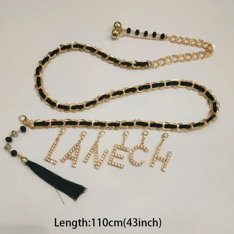 Crystal Letters Name Waist Chain Belt | Custom Name Waist Chain | Stainless Steel Waist Chain Belt | Silver Metal Chain Belt | Belly Waist Chain