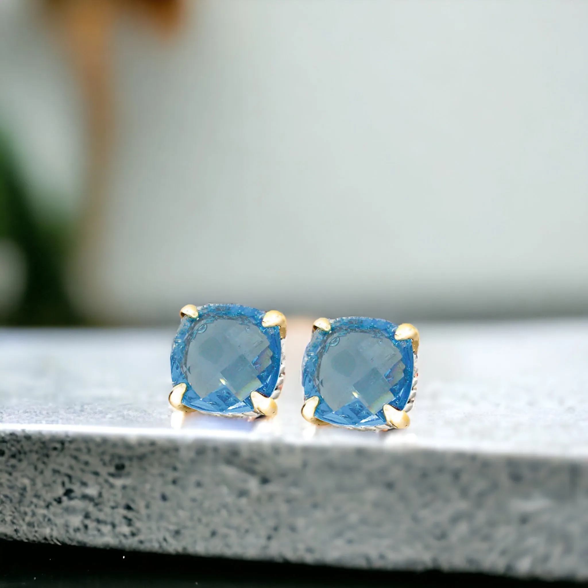 Double Metal Stud CZ Earrings
