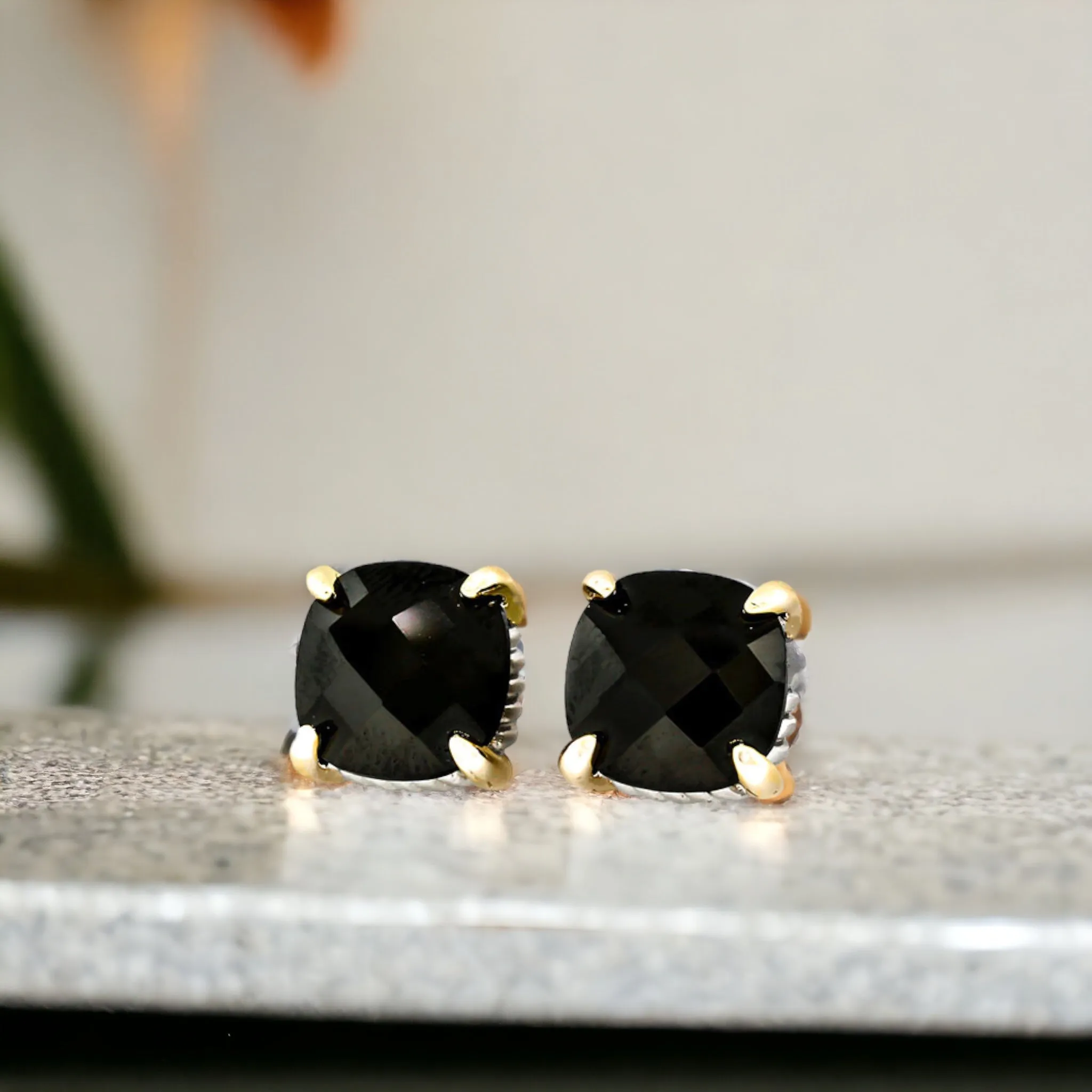 Double Metal Stud CZ Earrings