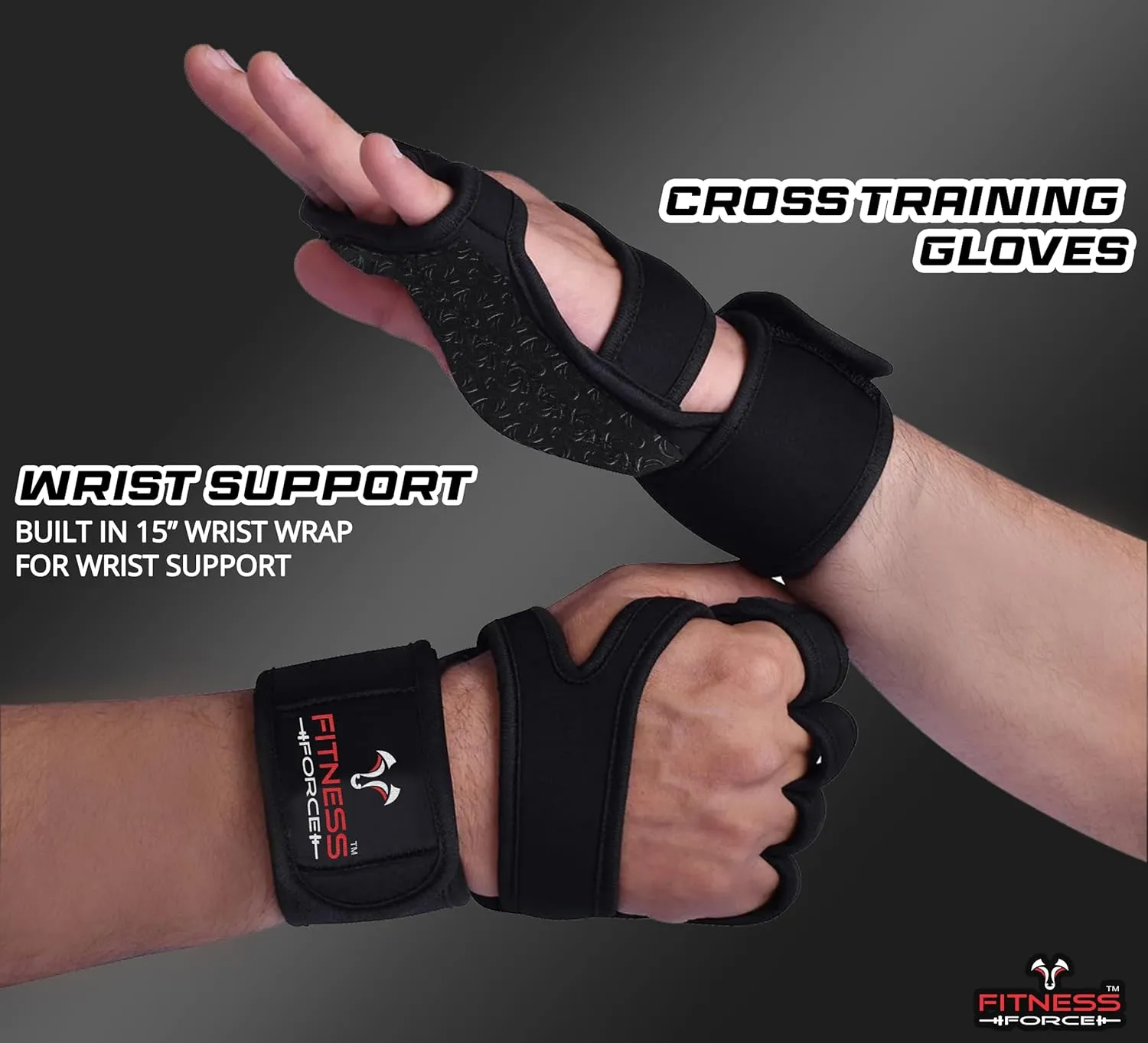 FITNESS FORCE Ventilated Gym Gloves for Men with Built-in Wrist Support for Workouts Weightlifting Gloves Workout Gloves for Women Exercise Fitness Gloves Perfect for Powerlifting, Cross Training