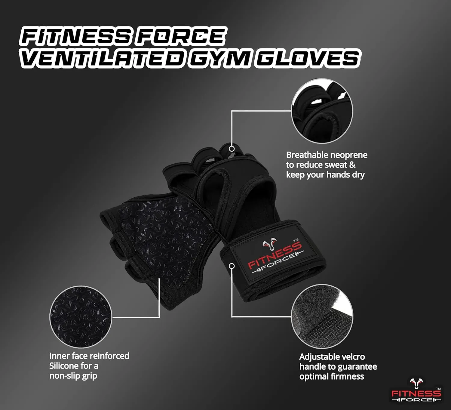 FITNESS FORCE Ventilated Gym Gloves for Men with Built-in Wrist Support for Workouts Weightlifting Gloves Workout Gloves for Women Exercise Fitness Gloves Perfect for Powerlifting, Cross Training