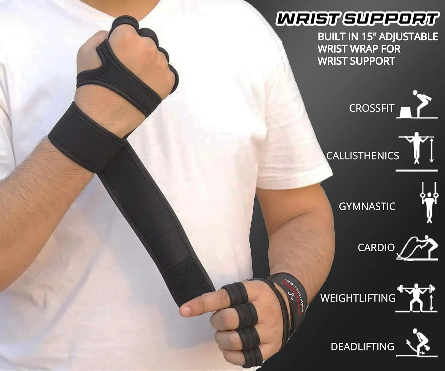 FITNESS FORCE Ventilated Gym Gloves for Men with Built-in Wrist Support for Workouts Weightlifting Gloves Workout Gloves for Women Exercise Fitness Gloves Perfect for Powerlifting, Cross Training