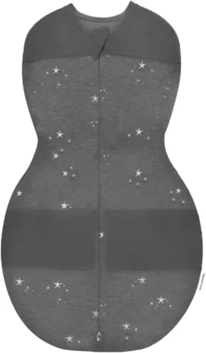 Happiest Baby Sleepea 5-Second Swaddle - 100% Organic Cotton Baby Swaddle Blanket - Doctor Designed Promotes Healthy Hip Development (Charcoal Stars, Small)