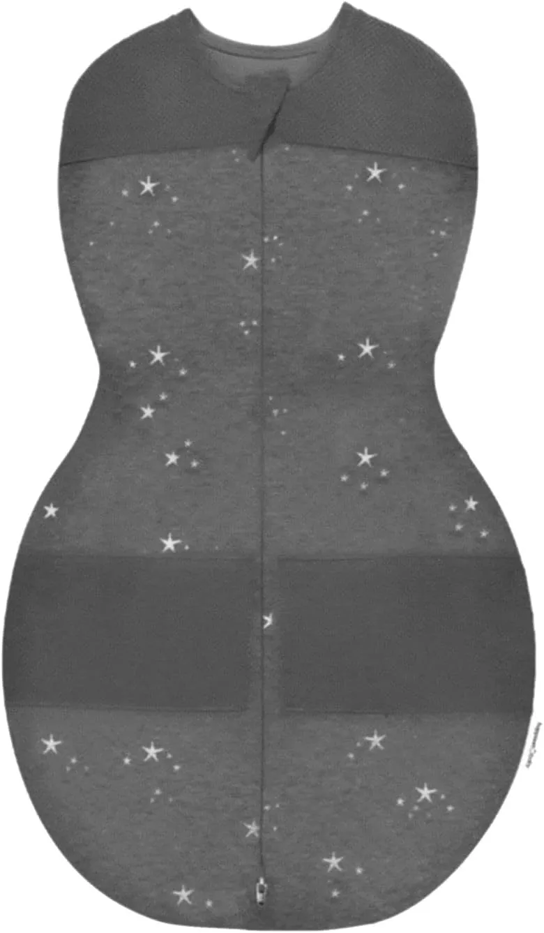 Happiest Baby Sleepea 5-Second Swaddle - 100% Organic Cotton Baby Swaddle Blanket - Doctor Designed Promotes Healthy Hip Development (Charcoal Stars, Small)