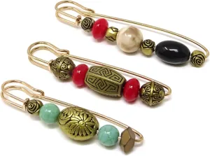 Honbay 3PCS Vintage Beaded Brooch Large Safety Pins for Sweaters, Shawls, Collars, Dresses and Most Clothes