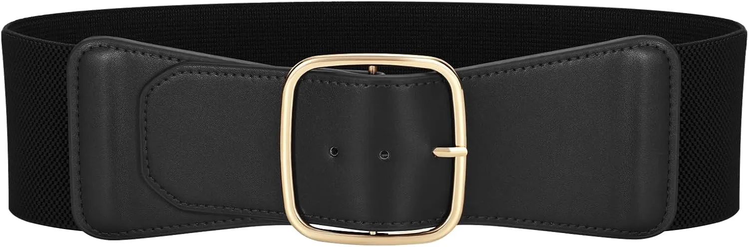 JASGOOD Women Elastic Wide Belt Ladies Stretchy Waist Belt with Square Buckle for Dress