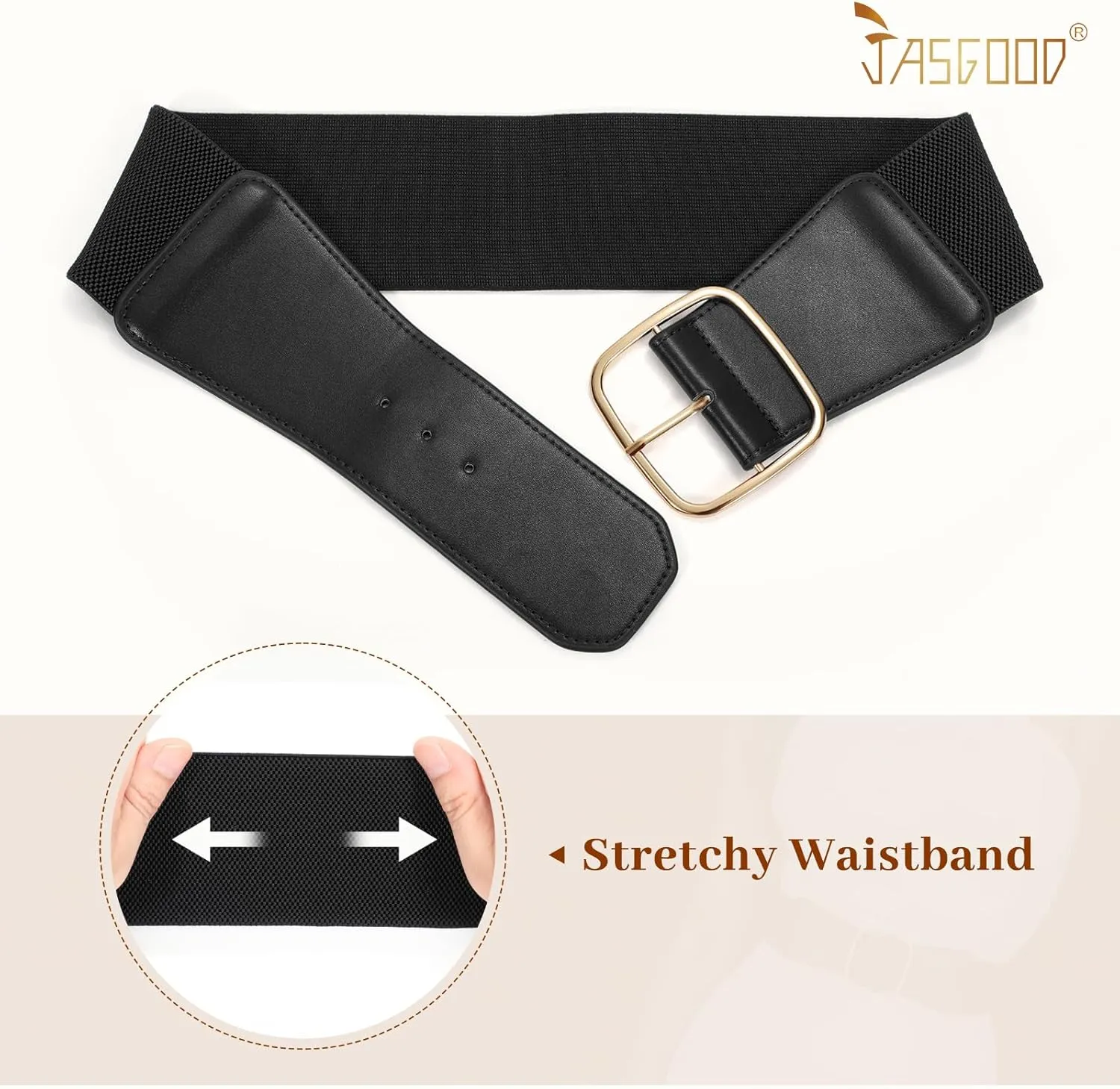 JASGOOD Women Elastic Wide Belt Ladies Stretchy Waist Belt with Square Buckle for Dress