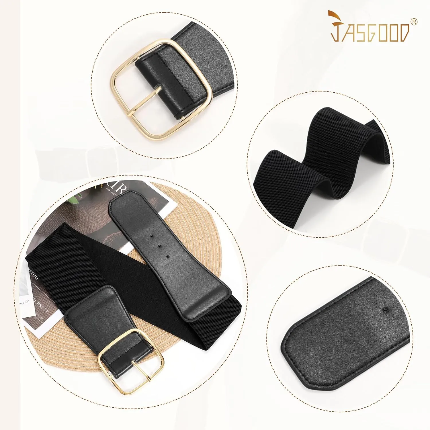JASGOOD Women Elastic Wide Belt Ladies Stretchy Waist Belt with Square Buckle for Dress