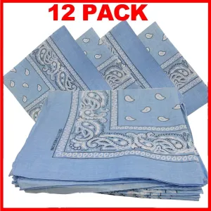 Light Blue Bandana - Dozen (Paisley)