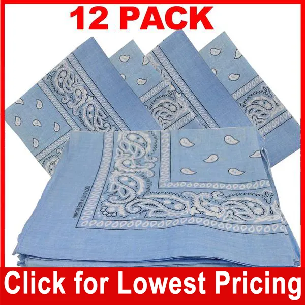 Light Blue Bandana - Dozen (Paisley)