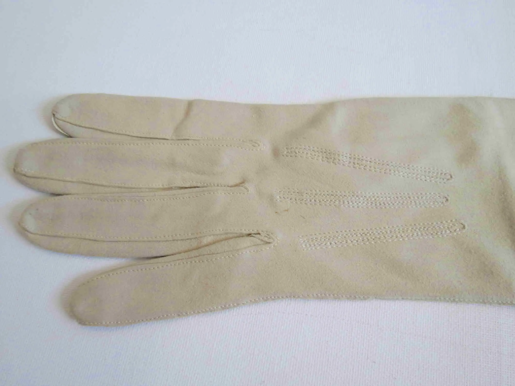 Long Beige Suede Gloves - Size 7 1/4