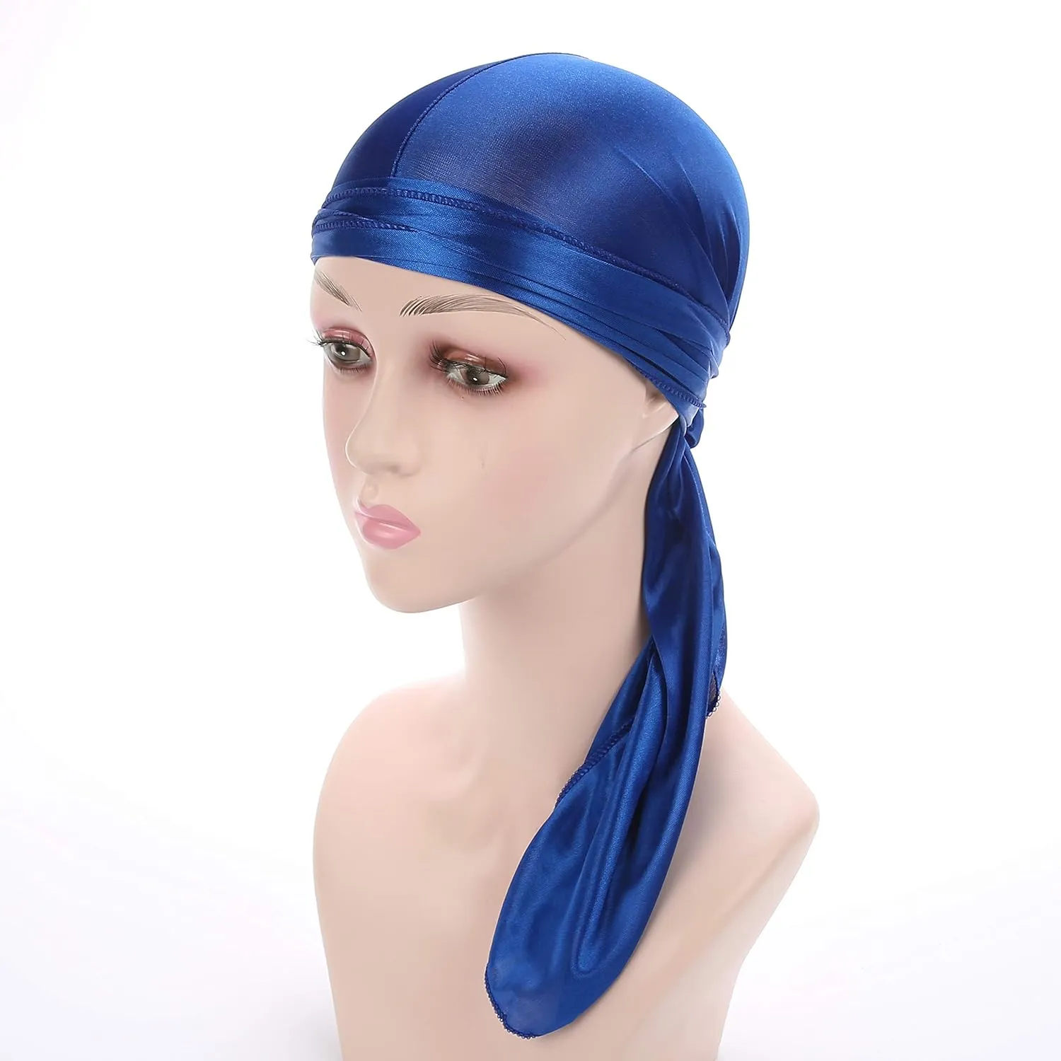 Men Women Durag Extra Long-Tail Headwraps Silky Satin Pirate Cap Bandana Hat for 360 Waves