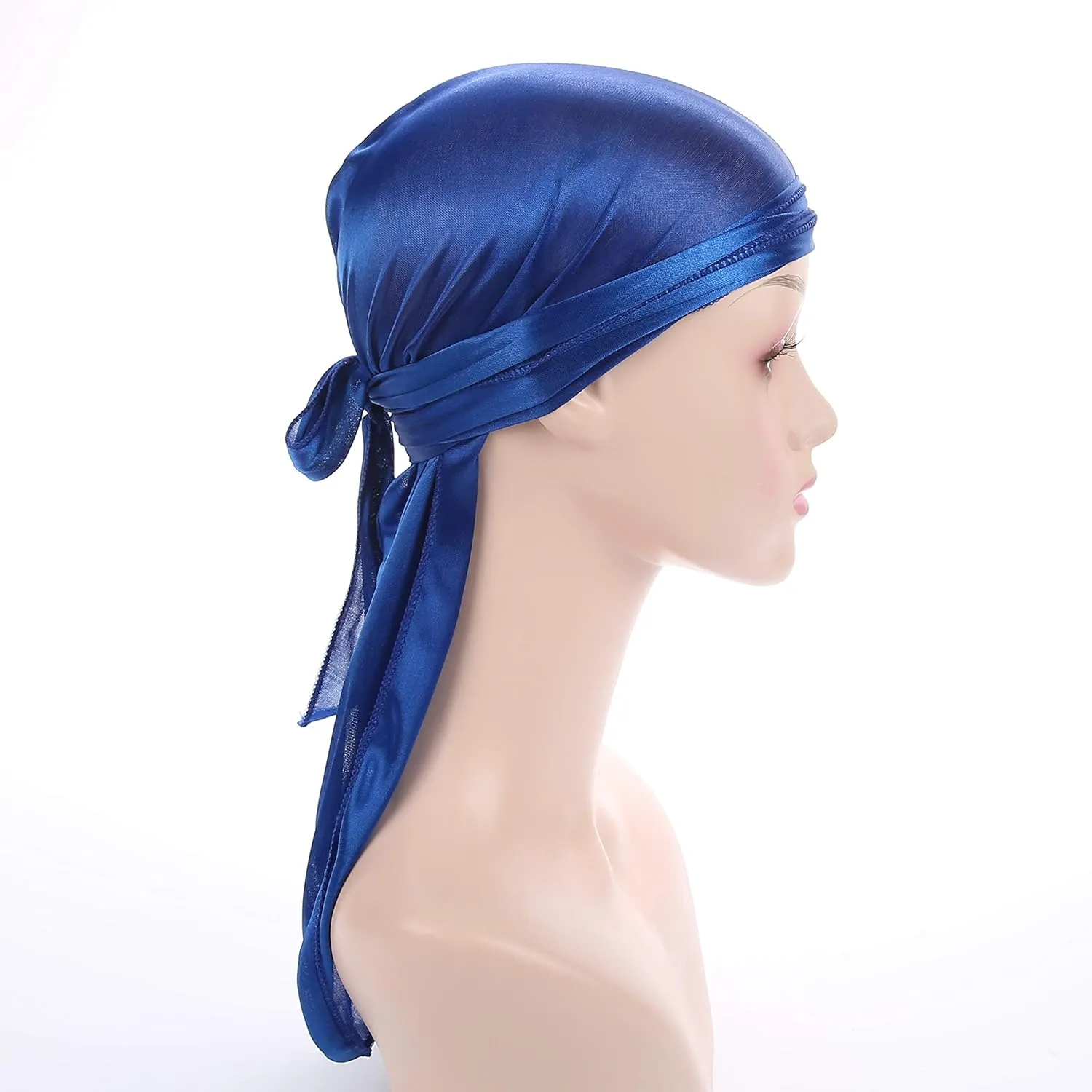 Men Women Durag Extra Long-Tail Headwraps Silky Satin Pirate Cap Bandana Hat for 360 Waves