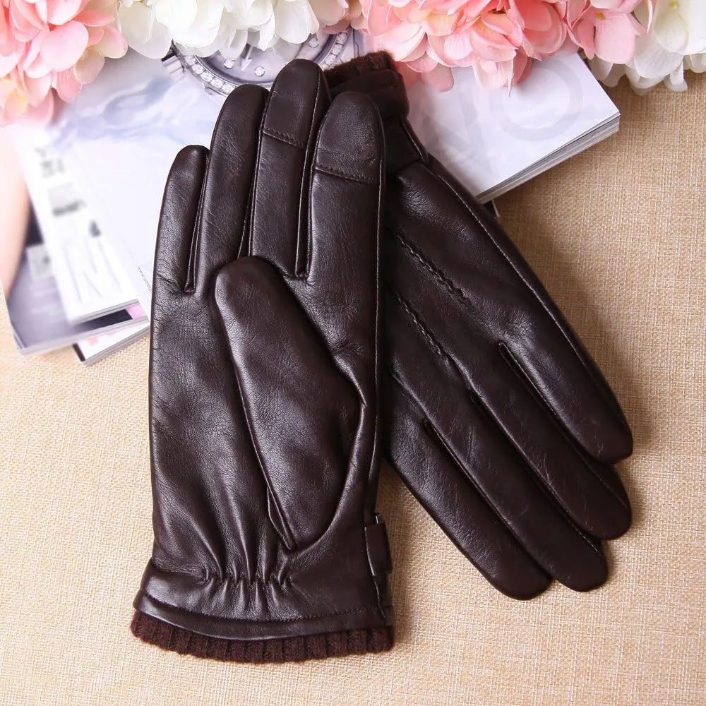 Mens Winter Cold Weather Warm Leather Driving Gloves for Men Wool/Cashmere Blend Cuff