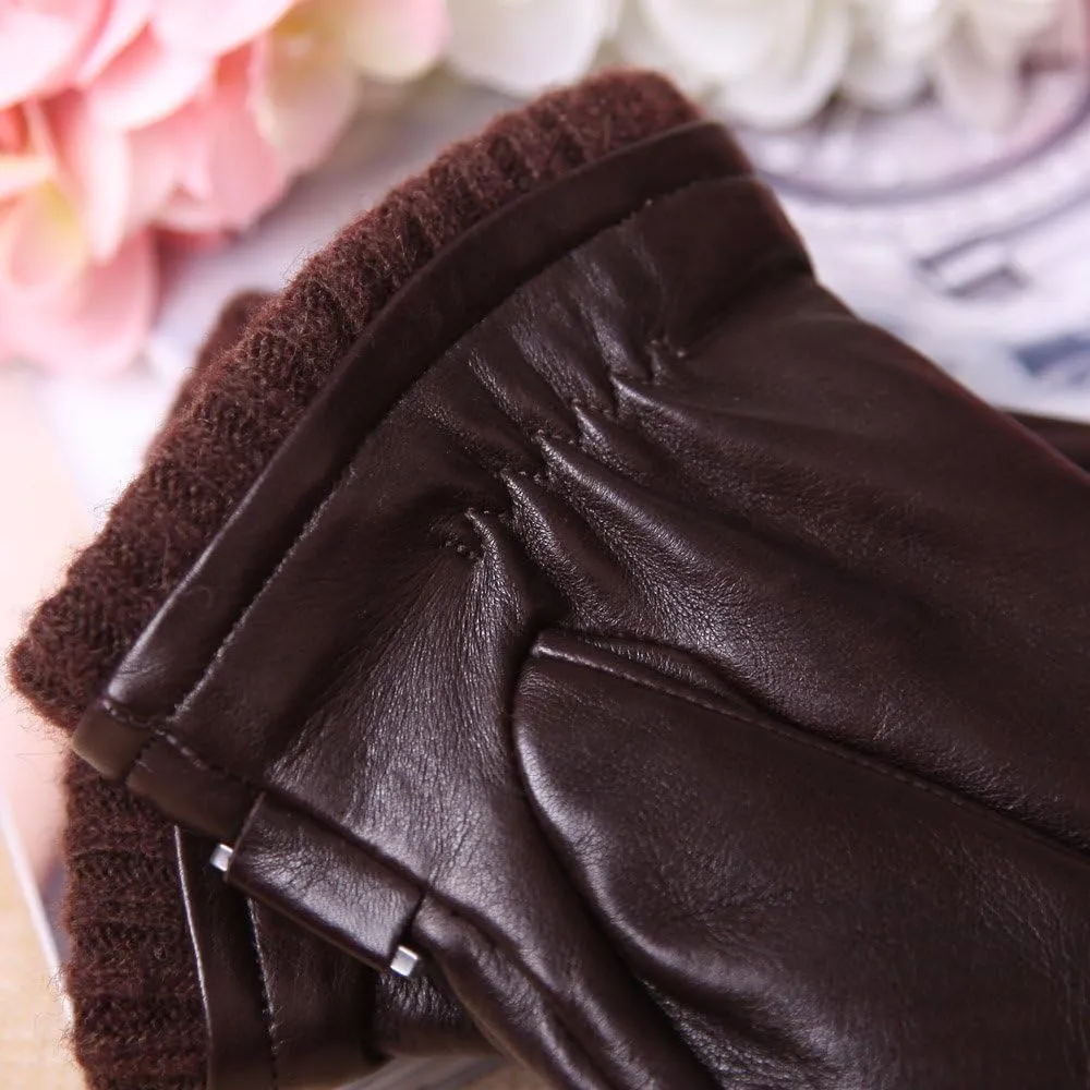 Mens Winter Cold Weather Warm Leather Driving Gloves for Men Wool/Cashmere Blend Cuff