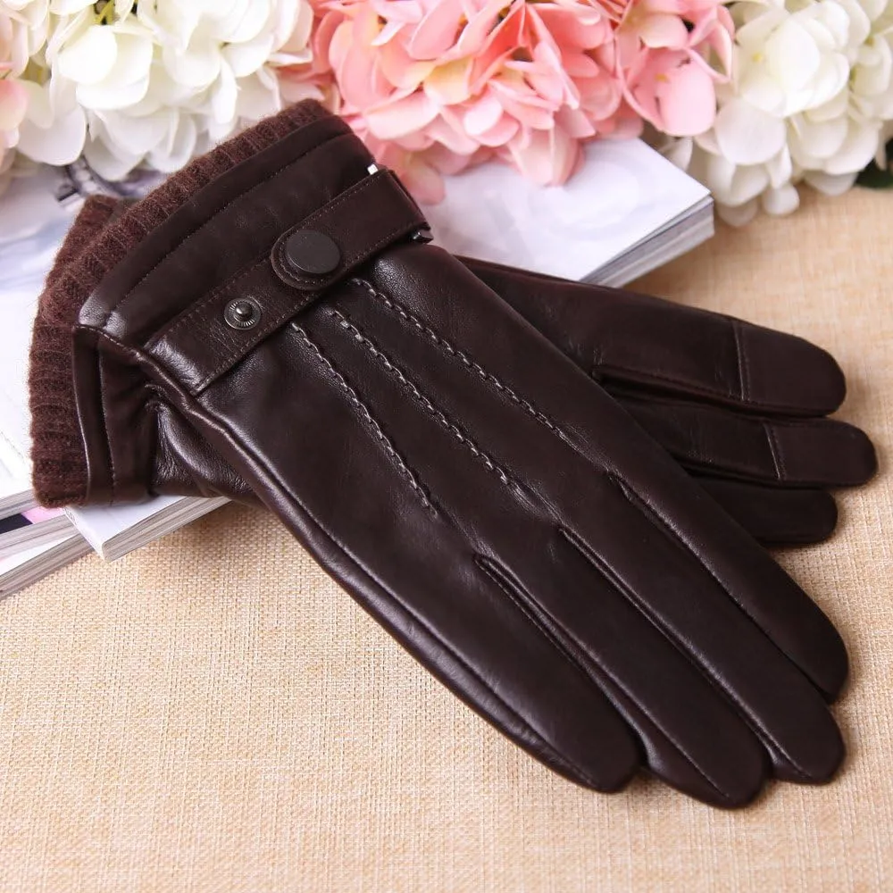 Mens Winter Cold Weather Warm Leather Driving Gloves for Men Wool/Cashmere Blend Cuff