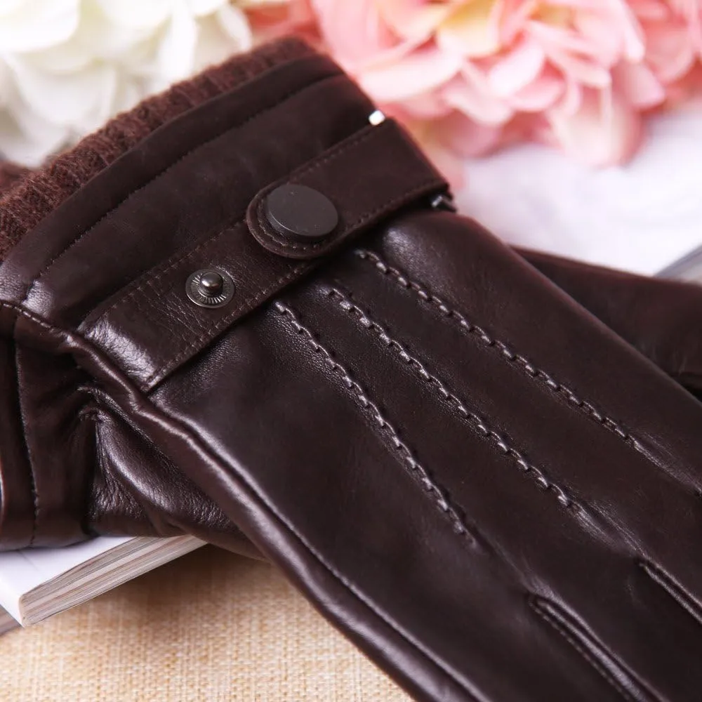 Mens Winter Cold Weather Warm Leather Driving Gloves for Men Wool/Cashmere Blend Cuff