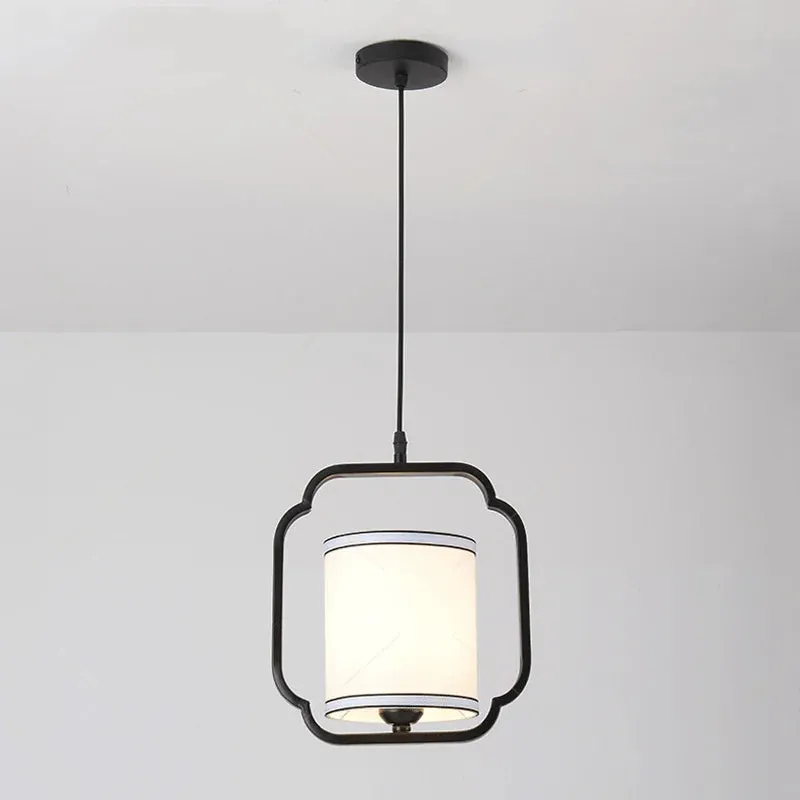 Minimalist Single-Head Fabric Chandelier - Iron Black Bedside Pendant Light for Modern Home Decor