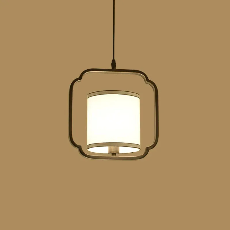 Minimalist Single-Head Fabric Chandelier - Iron Black Bedside Pendant Light for Modern Home Decor