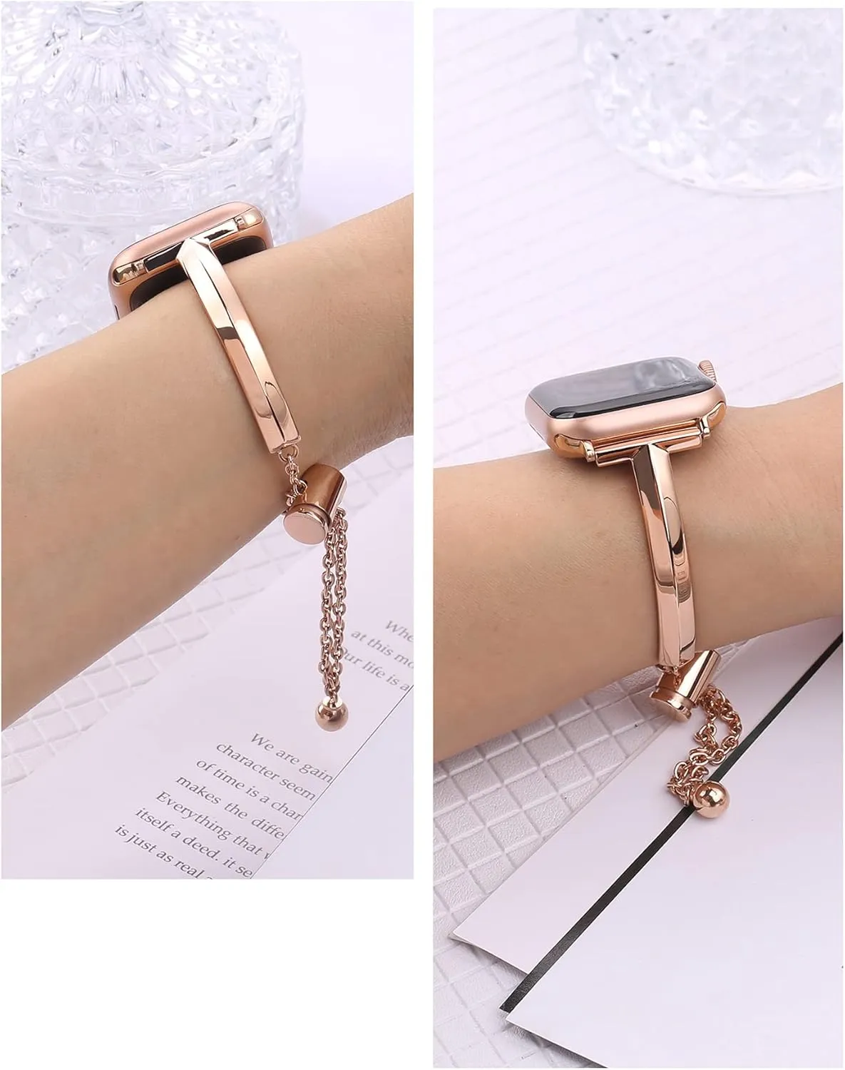 PlusRoc Stainless Steel Band Compatible with Apple Watch Band 38mm 40mm 41mm 42mm 44mm 45mm 46mm 49mm iWatch SE Series 10 9 8 7 6 5 4 3 2 1, Slim Versatile Bangle Bracelet for Women