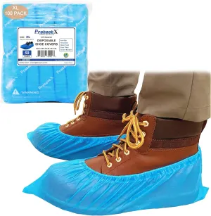 ProtectX Disposable Shoe & Boot Covers, XL Extra Large, 100-pack (50 pairs), Waterproof, Slip Resistant, Durable CPE plastic, Fits up to Mens 14 US Size and All Womens US Size Shoes