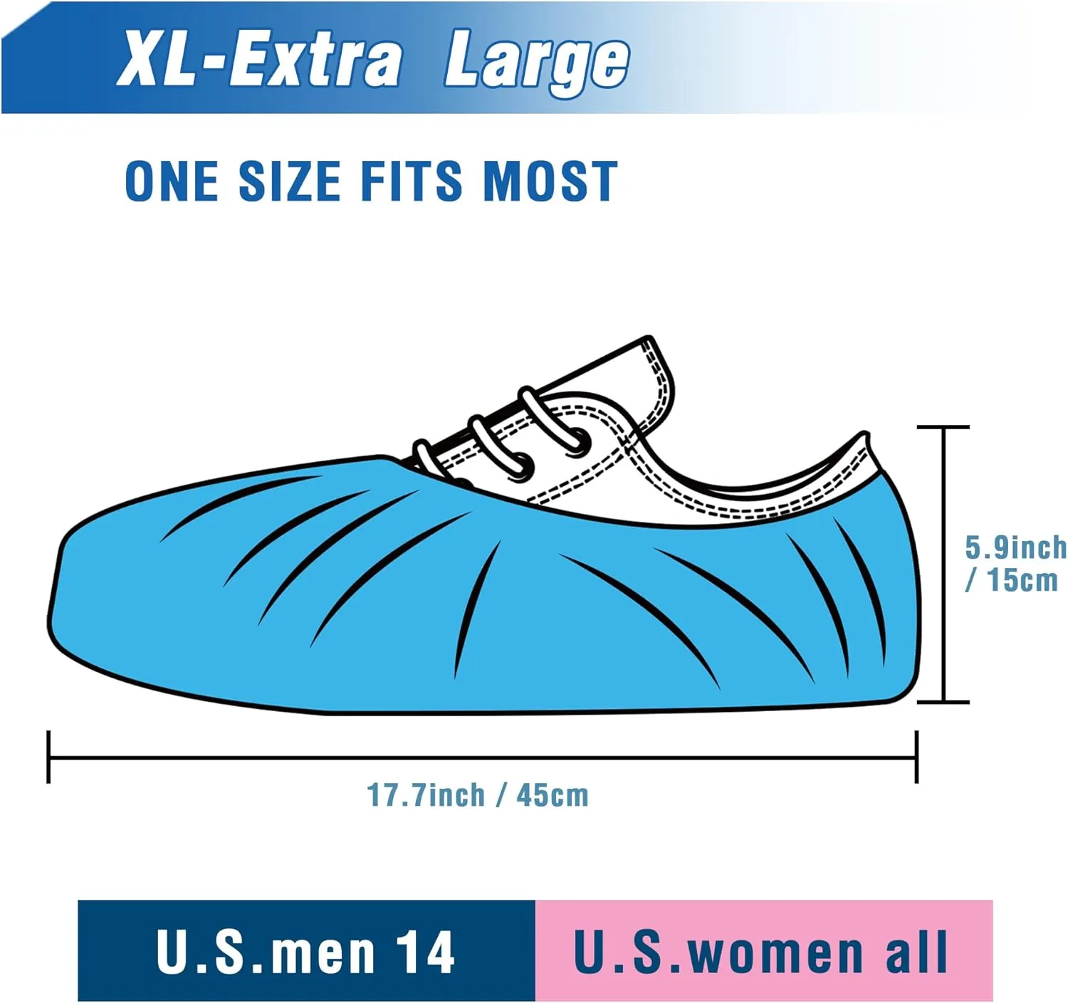 ProtectX Disposable Shoe & Boot Covers, XL Extra Large, 100-pack (50 pairs), Waterproof, Slip Resistant, Durable CPE plastic, Fits up to Mens 14 US Size and All Womens US Size Shoes